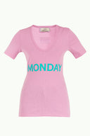 Pembe V yaka baskılı örme bluz 19594