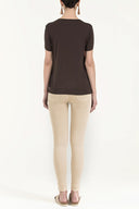 Kahve Baskılı bol kesim örme bluz 19595