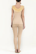 Bej Piliseli V yakalı bluz 19596