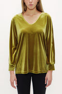 Zeytin Yeşili V yaka kadife bluz 19654