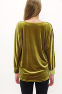 Zeytin Yeşili V yaka kadife bluz 19654