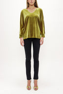 Zeytin Yeşili V yaka kadife bluz 19654