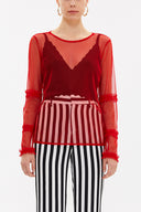 Kırmızı Kolları büzgülü tül bluz 19657