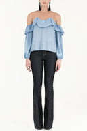 Mavi Bağcıklı omuzu açık bluz 19669
