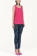 Pembe Desenli bol kesim kolsuz bluz 19692