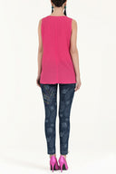 Pembe Desenli bol kesim kolsuz bluz 19692