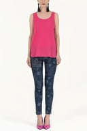 Pembe Desenli bol kesim kolsuz bluz 19692