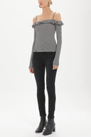 Siyah Volanlı örme bluz 19708