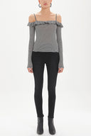 Siyah Volanlı örme bluz 19708