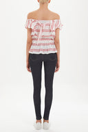 Kırmızı Düşük omuz büzgülü bluz 19714