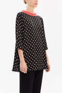 Siyah Kontrast kumaş detaylı bol kesim bluz 19762