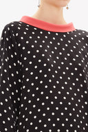 Siyah Kontrast kumaş detaylı bol kesim bluz 19762