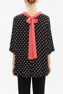 Siyah Kontrast kumaş detaylı bol kesim bluz 19762