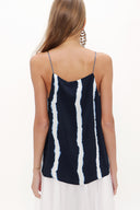 Lacivert Beyaz Çizgili Askılı V yaka bluz 19792