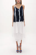 Lacivert Beyaz Çizgili Askılı V yaka bluz 19792