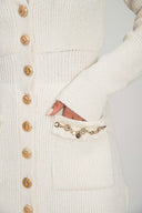 Ekru Cepleri aksesuar detaylı triko hırka 28838