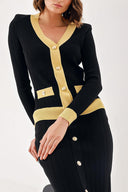 Siyah Bej Düğme detaylı hırka ve etekli takım 28850