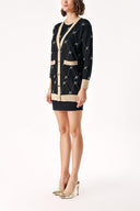 Siyah Altın Kısa kollu bluz ve uzun parlak hırka ikili takım 28856