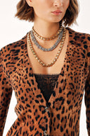 Leopar V yaka uzun yün triko hırka 28864