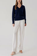 Navy Blue V-neck wool knit sweater 28868