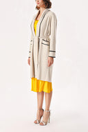 Bej-Siyah Kemerli uzun yün triko hırka 28874