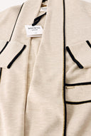 Bej-Siyah Kemerli uzun yün triko hırka 28874