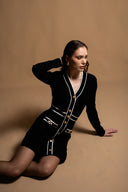 Siyah Düğme detaylı iki renkli hırka 28886