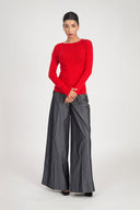 Kırmızı Yapıştırma taş detaylı triko bluz 28887