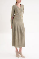 Yeşil Pili detaylı etek ve ceketli triko takım 28889