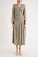 Yeşil Pili detaylı etek ve ceketli triko takım 28889