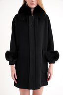 Siyah Triko detaylı yün kaban 30430