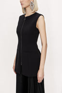 Siyah Fermuarlı slim fit yelek 61154