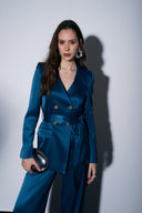 Petrol Vatkalı ve kemerli blazer 61187