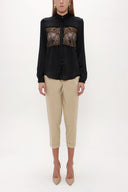 Siyah Dantelli bol kesim saten gömlek 10606