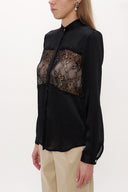 Siyah Dantelli bol kesim saten gömlek 10606