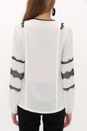 Ekru Dantelli şifon bluz 10645