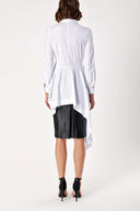 Beyaz Asimetrik kesim uzun kollu gömlek 10690