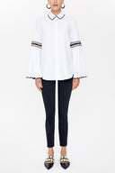Beyaz Siyah Nakış detaylı poplın gömlek 10692