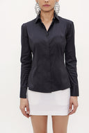 Siyah Dar kesim poplin gömlek 10712