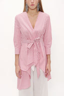 Kırmızı Asimetrik kesim poplin gömlek 10715