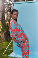 Kırmızı Desenli Bol kesim gömlek 10802