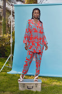 Kırmızı Desenli Bol kesim gömlek 10802