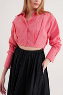 Pembe Bol kesim lastik detaylı gömlek 10818