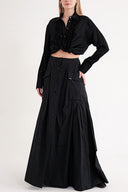 Siyah Büzgü detaylı bol kesim gömlek 10854