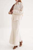 Ekru Bol kesim çıtçıt detaylı gömlek 10859