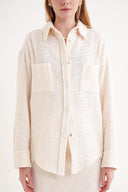 Ekru Bol kesim çıtçıt detaylı gömlek 10859