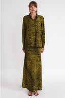 Leopar-Olive Yırtmaç detaylı bol kesim gömlek 10860