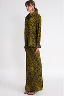 Leopar-Olive Yırtmaç detaylı bol kesim gömlek 10860