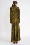 Leopar-Olive Yırtmaç detaylı bol kesim gömlek 10860