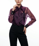 Bordo Fiyonk detaylı organze gömlek 10869